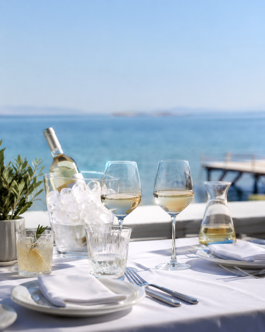 Κρασί σε τραπέζι δίπλα στη θάλασσα στο Panorama Restaurant